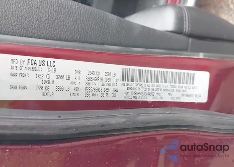 2018 Dodge Durango Sxt Rwd из США, поврежденный, VIN 1C4RDHAG2JC444812